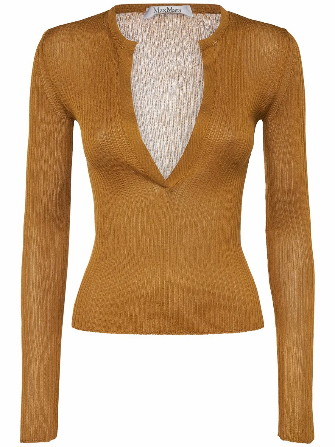 MAX MARA - Saggina Ribbed Silk V Neck L/s Top