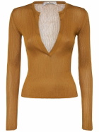 MAX MARA - Saggina Ribbed Silk V Neck L/s Top