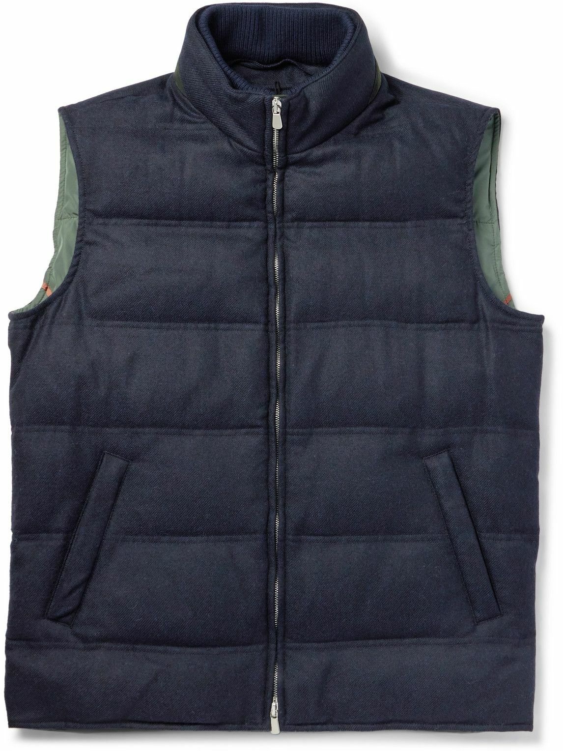 Photo: Rubinacci - Suede-Trimmed Quilted Wool and Cashmere-Blend Down Gilet - Blue