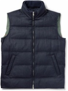 Rubinacci - Suede-Trimmed Quilted Wool and Cashmere-Blend Down Gilet - Blue