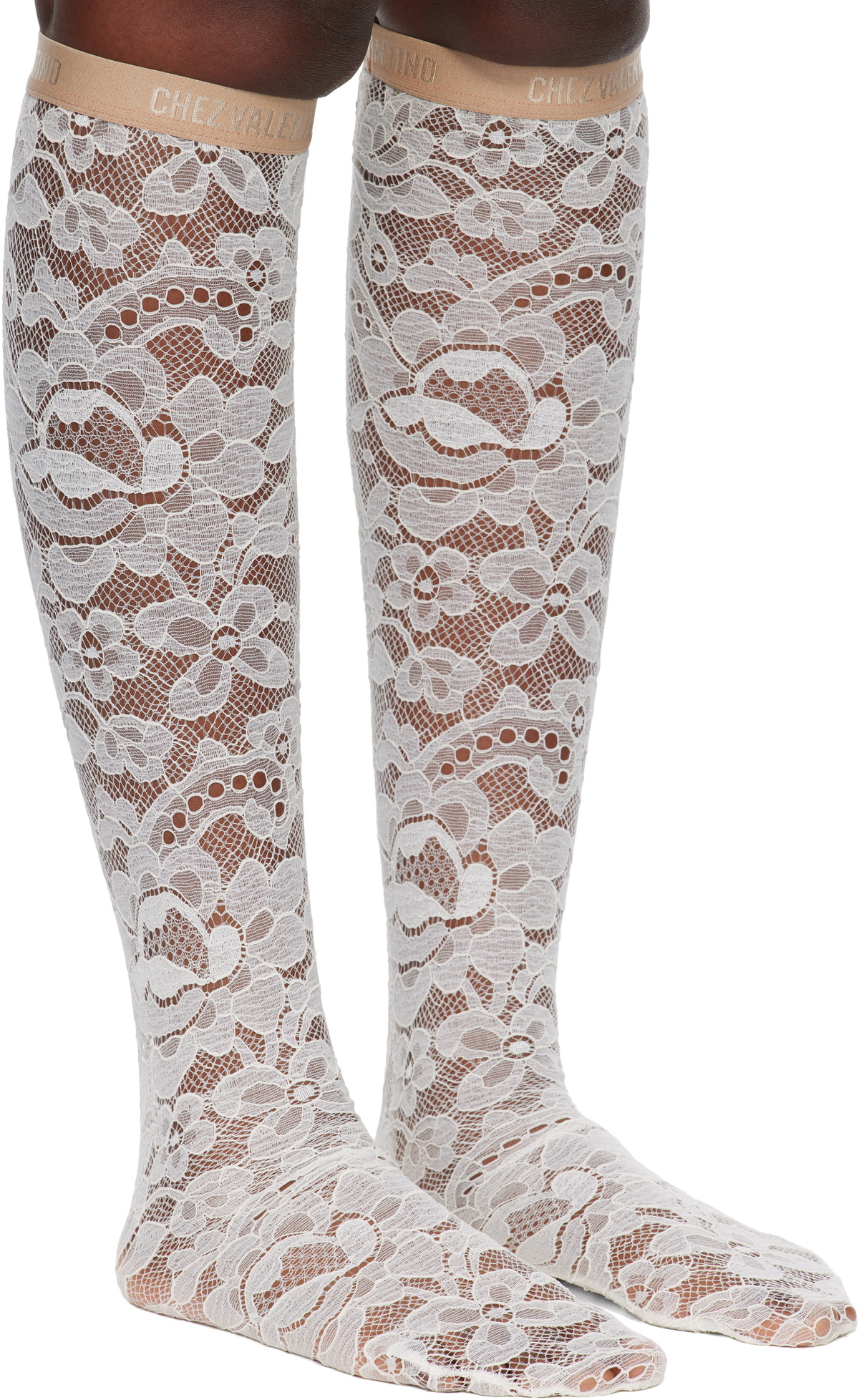Valentino White Rebrode Lace Socks