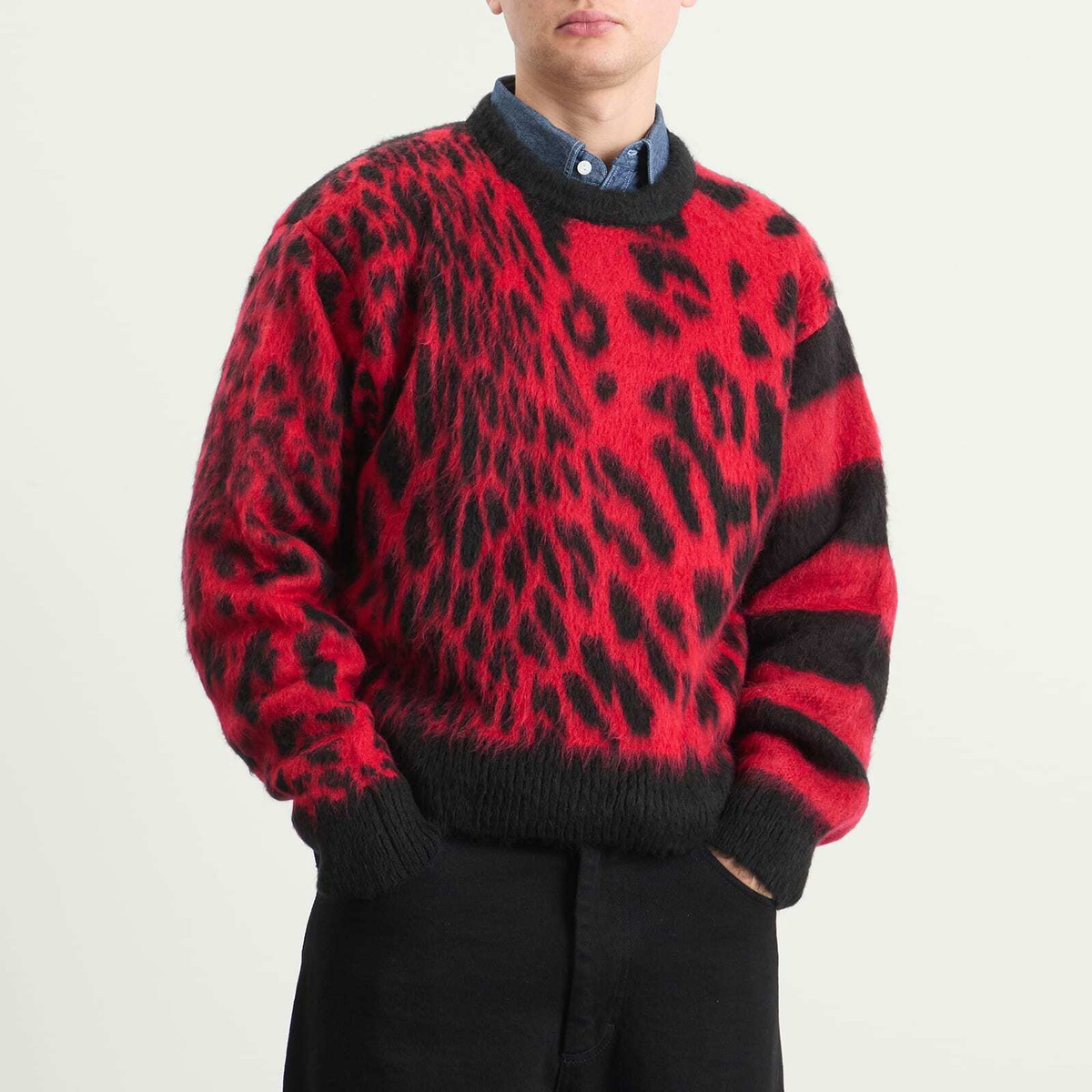 Aries Men's Brushed Leopard Jumper in Red/Brown