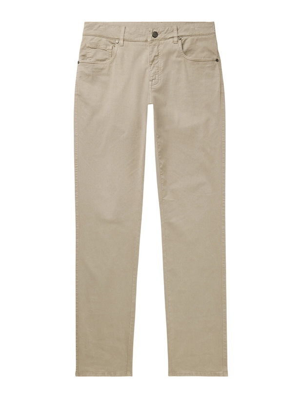Photo: Purdey - Slim-Fit Straight-Leg Cotton-Blend Twill Trousers - Neutrals