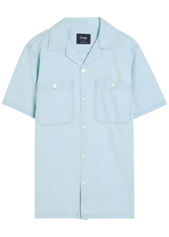 Photo: Drake's Chambray Cotton Shirt Light Blue