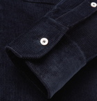 Thom Browne - Slim-Fit Button-Down Collar Denim-Panelled Cotton-Corduroy Shirt - Men - Navy