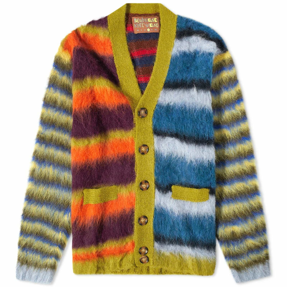 Brain Dead Men's Blurry Lines Alpaca Knit Cardigan in Multi Brain Dead