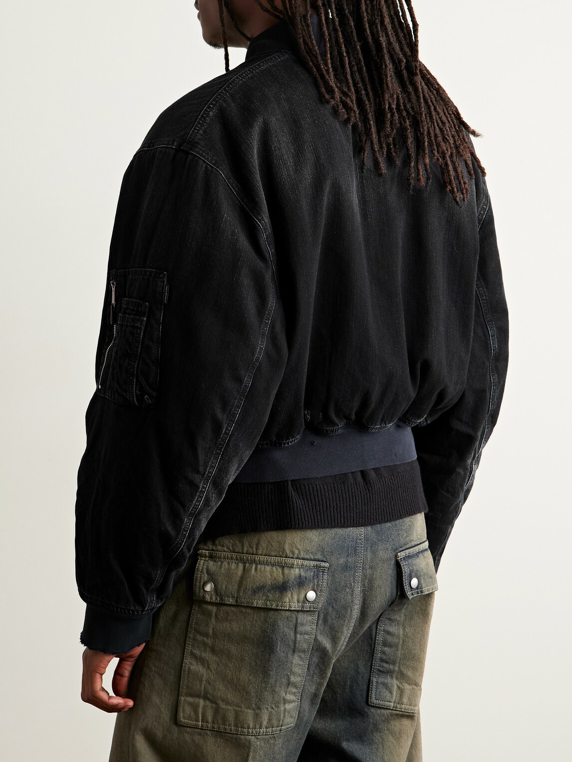 Balenciaga - Distressed Denim Bomber Jacket - Black