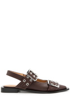 Ganni Buckle Ballerina Faux Leather Slingback Flats Brown