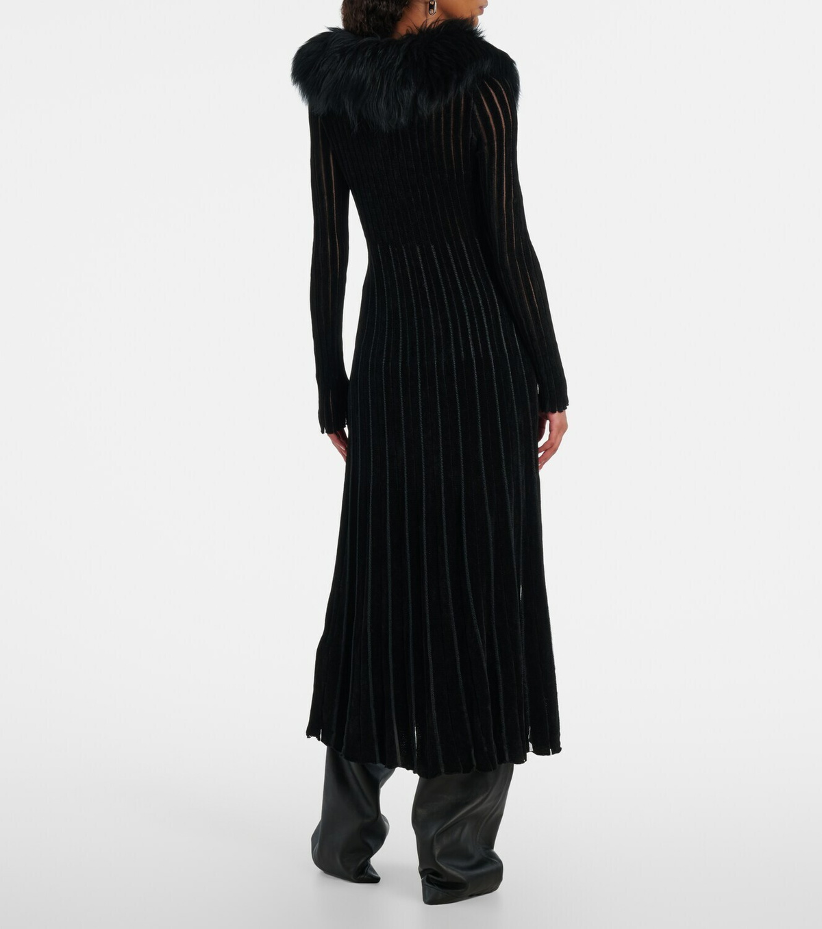 Blumarine Shearling-trimmed striped cardigan