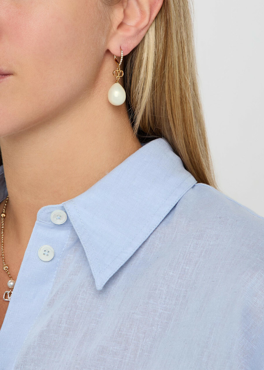Valentino Vlogo Swarovski Crystal and Pearl Drop Earrings - One Size