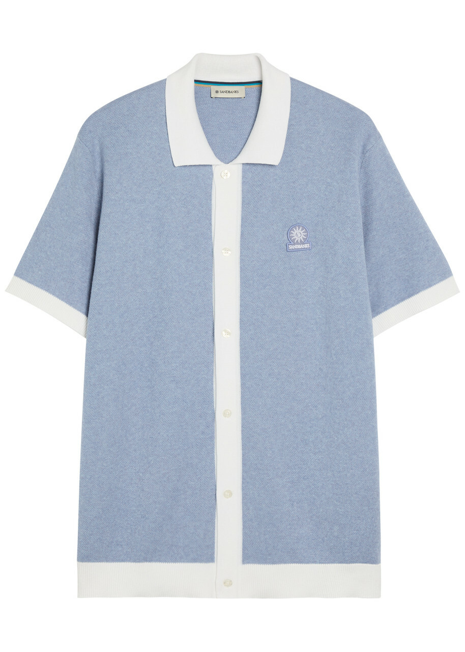 Sandbanks Logo-appliquéd Cotton-knit Shirt Blue