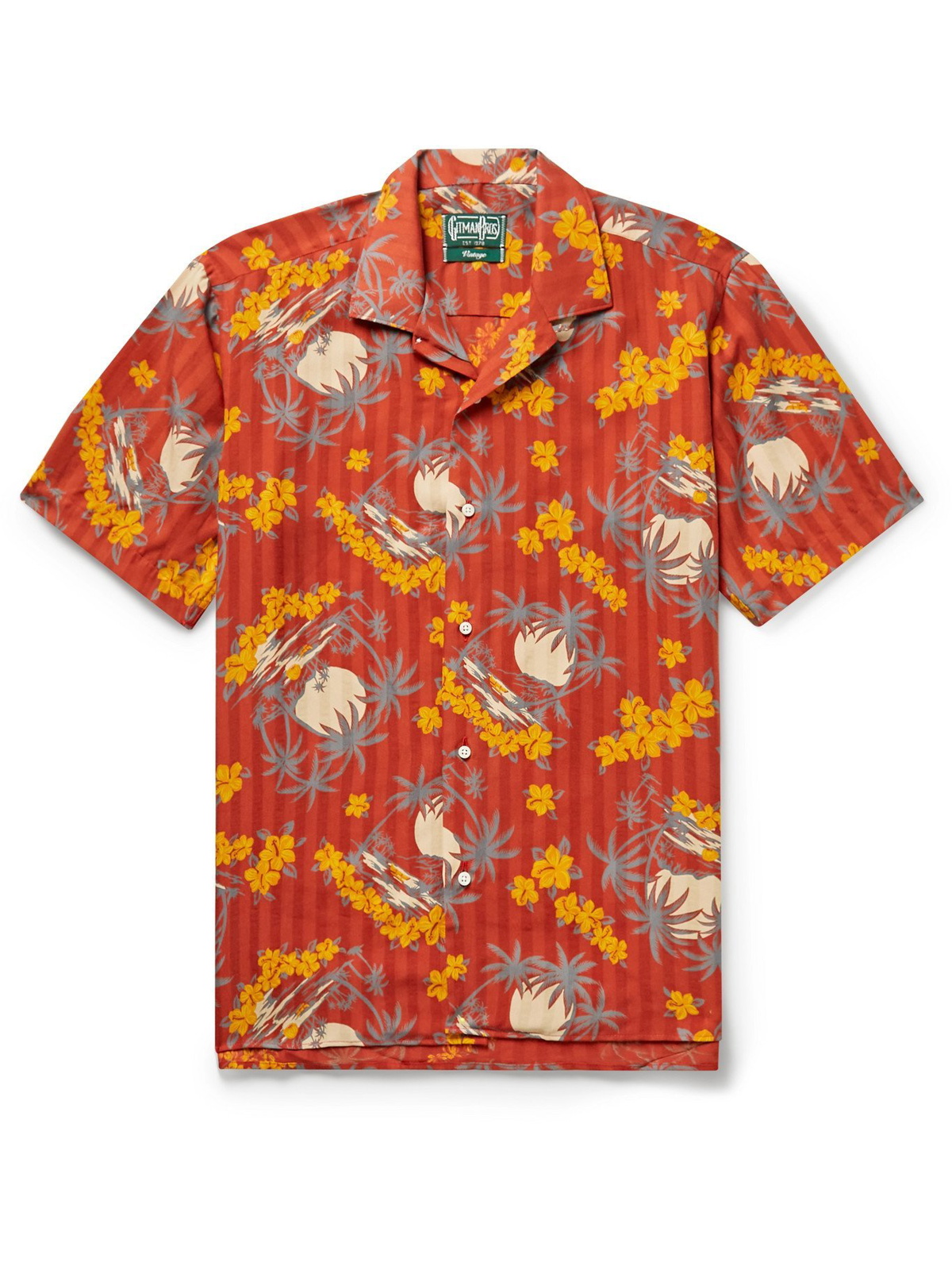 GITMAN VINTAGE - Camp-Collar Printed Recycled TENCEL Shirt - Red Gitman ...