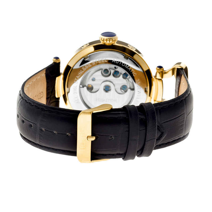 Heritor Ganzi Automatic Black Dial Black Leather Mens Watch HR3304