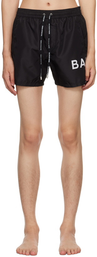 Photo: Balmain Black Printed Swim Shorts