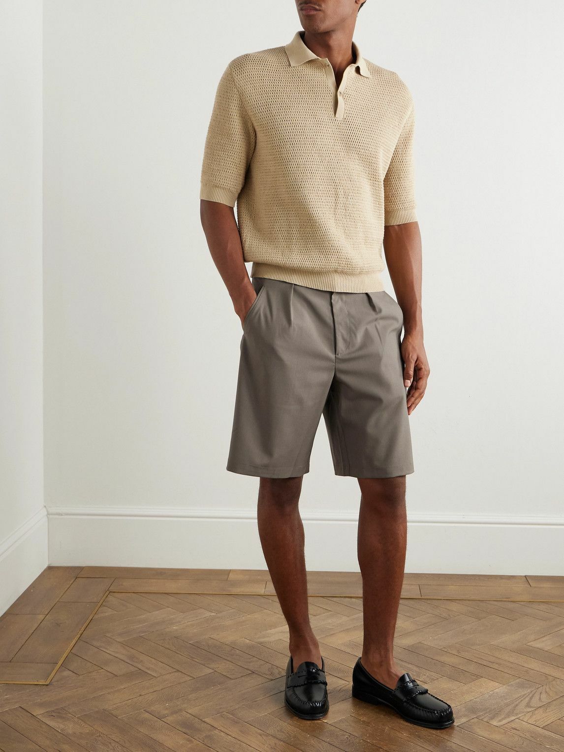 De Bonne Facture - Straight-Leg Pleated Wool Shorts - Green