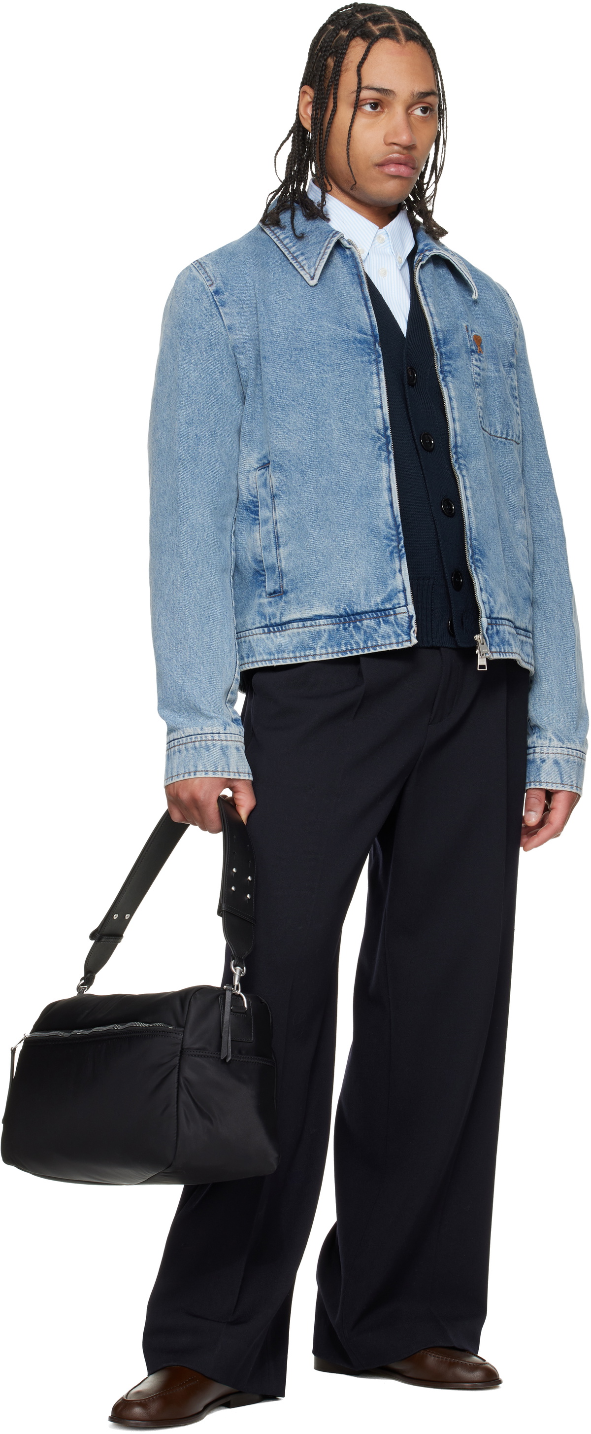 AMI Paris Blue Cotton Contrasted 'Ami De Coeur' Denim Jacket