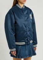 House OF Sunny Satin Club Logo-appliquéd Satin Bomber Jacket Navy