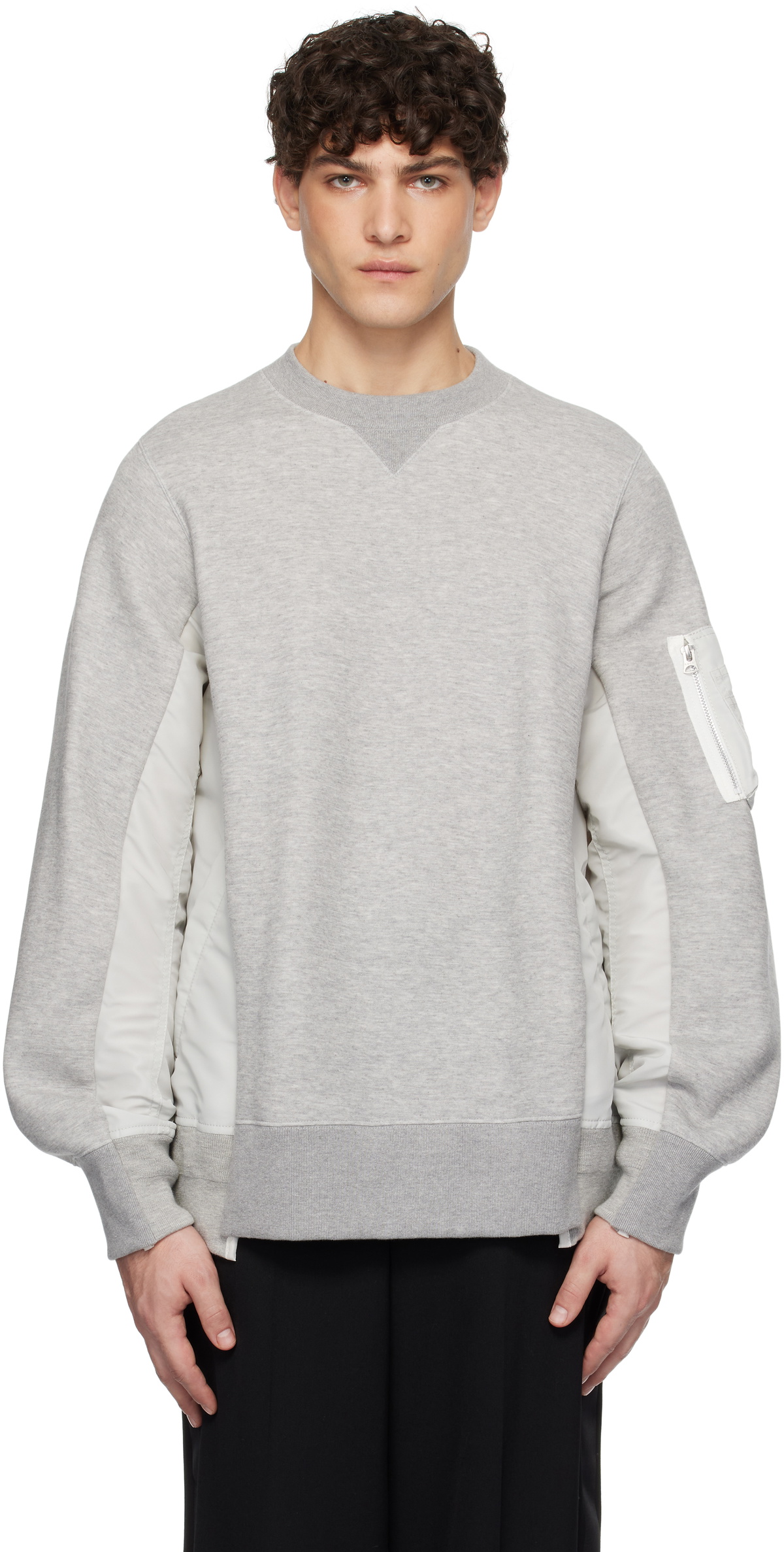 sacai Gray Sponge Sweat x Nylon Twill Pullover Sweatshirt Sacai