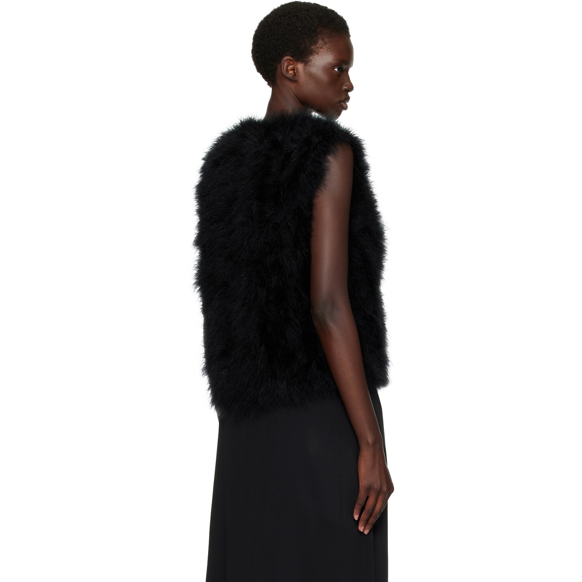 Yves Salomon Black Cropped Feather Gilet Vest