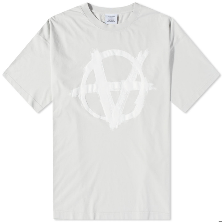 Photo: Vetements Men's Reverse Anarchy Logo T-Shirt in Oyster Mushroom/White