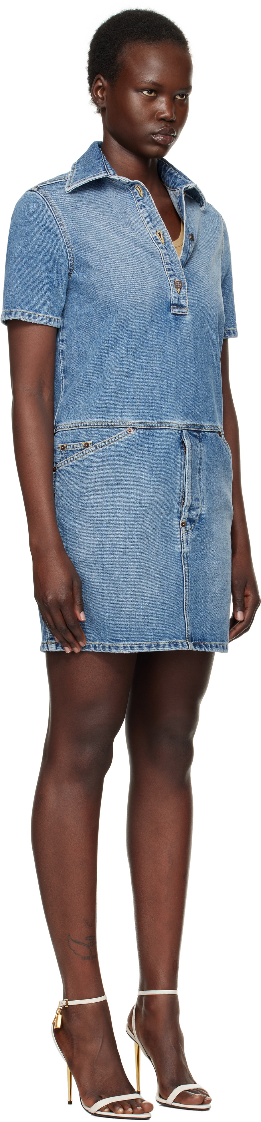Moschino Blue Laurel Crown Emblem Denim Minidress