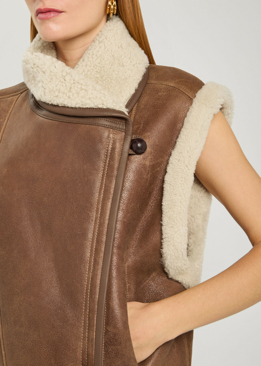 Isabel Marant Alime Shearling-trimmed Leather Sleeveless Jacket Brown
