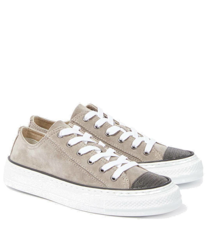 Photo: Brunello Cucinelli Embellished suede sneakers