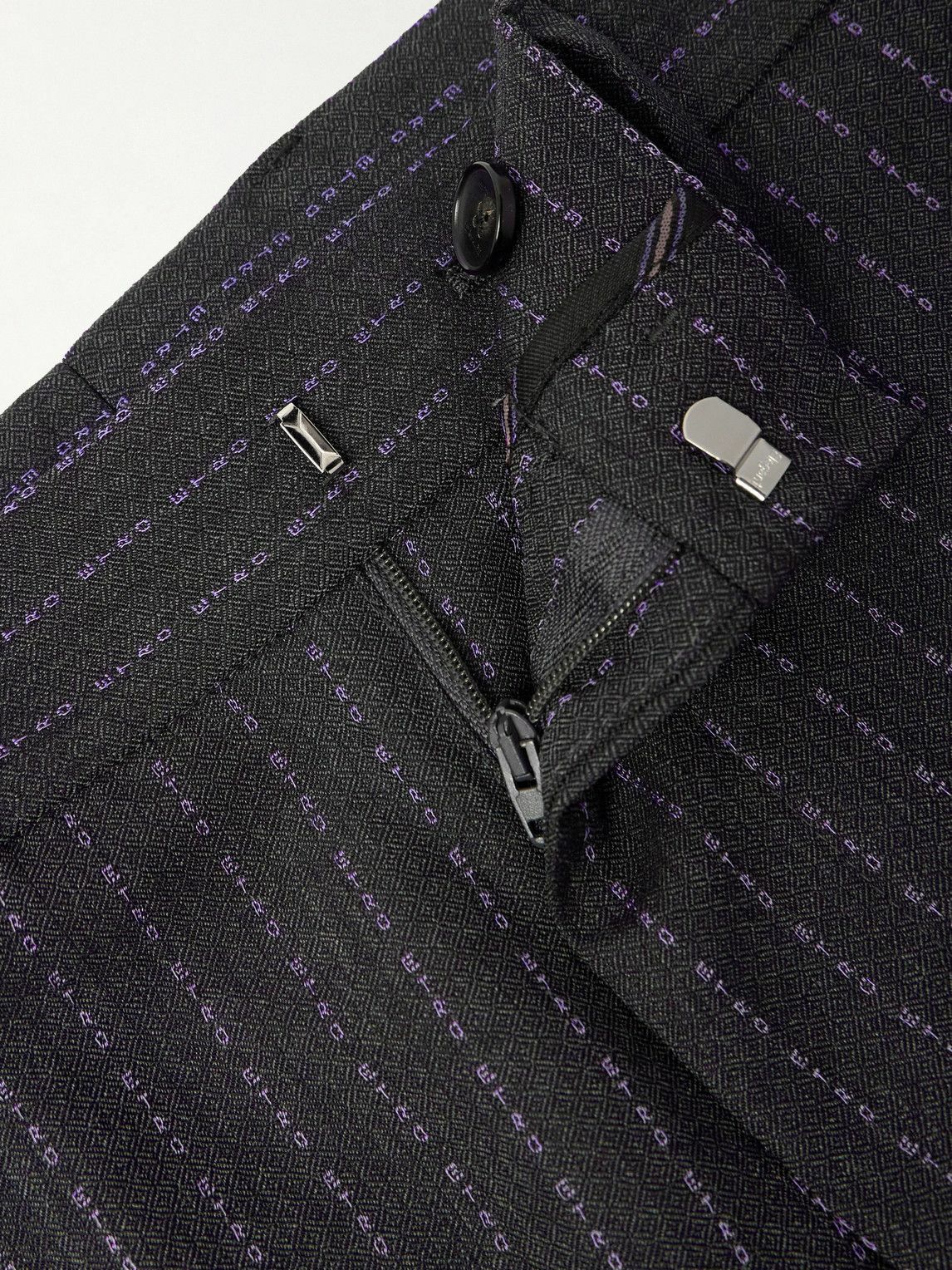 Etro - Straight-Leg Logo-Embroidered Wool-Blend Jacquard Suit Trousers - Gray