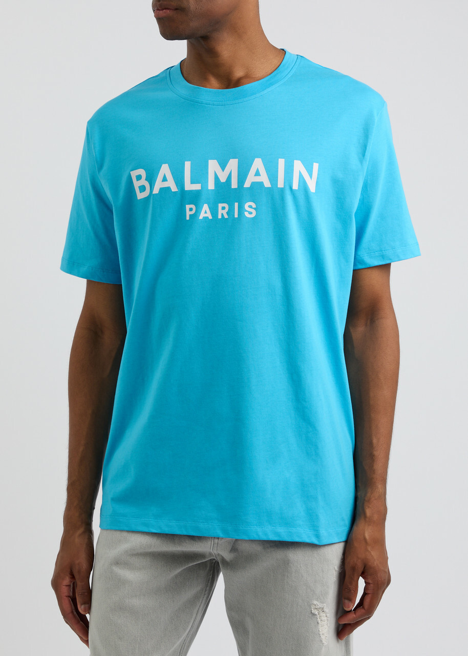 Balmain Logo-print Cotton T-shirt Light Blue Balmain