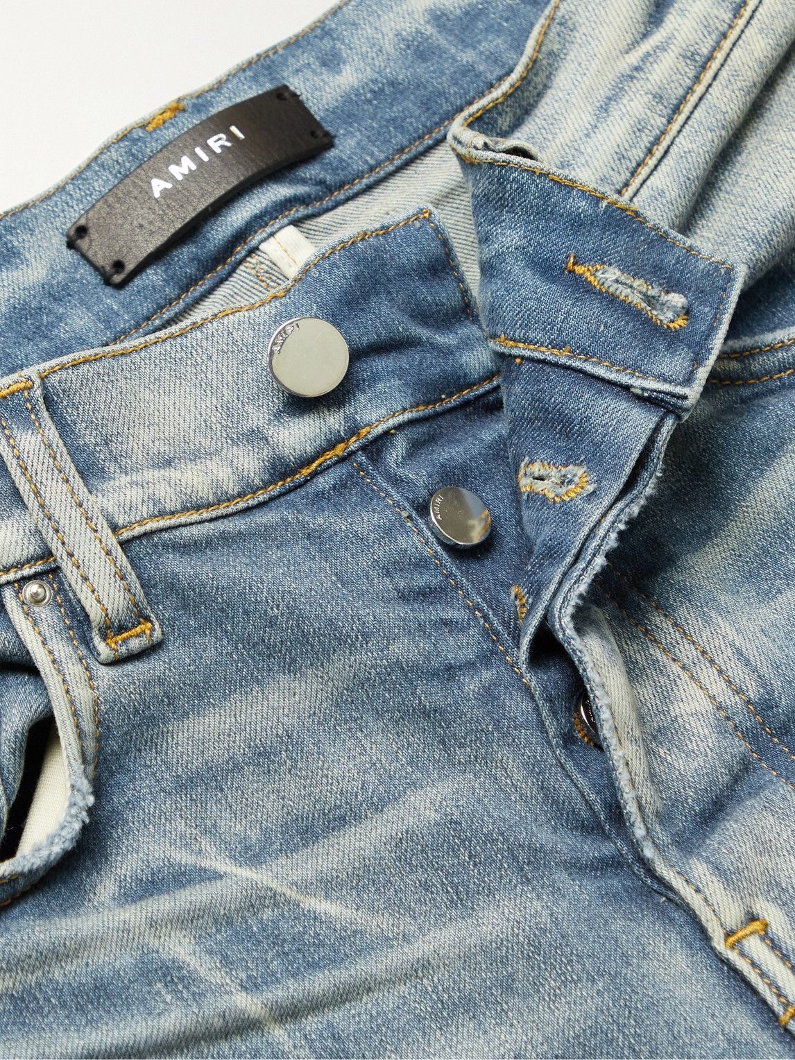 AMIRI - Thrasher Skinny-Fit Panelled Distressed Jeans - Blue Amiri