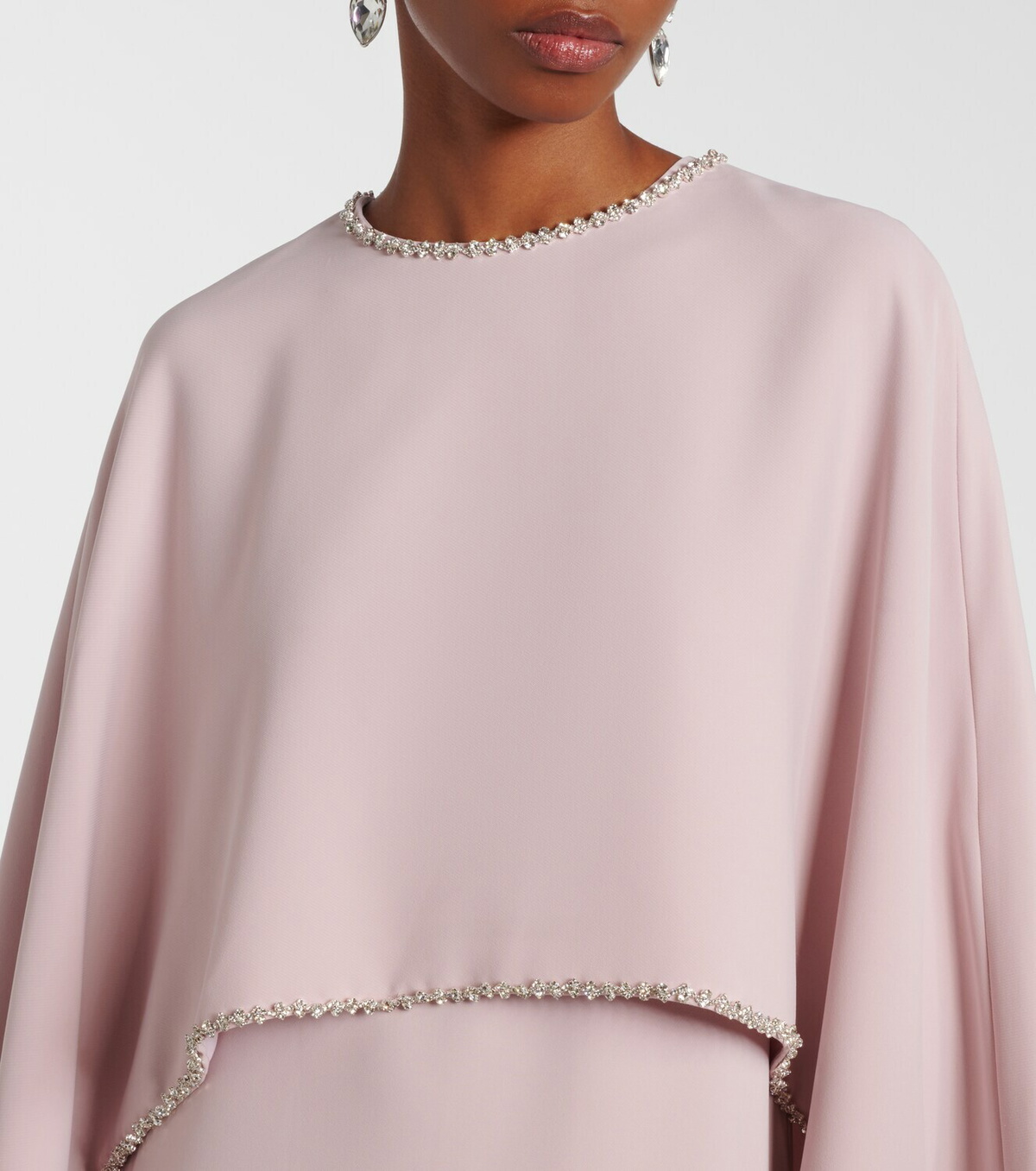 Costarellos Crystal-embellished caped gown