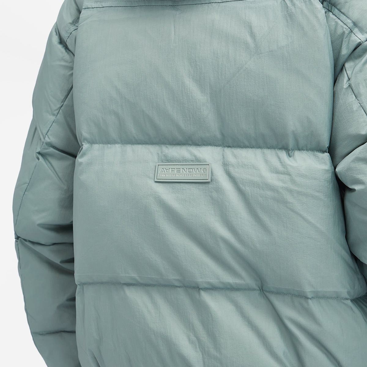 Men's AAPE Now Camo Badge Hooded Down Jacket in Green