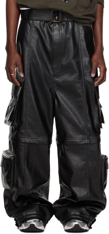 Photo: LU'U DAN Black Belted Faux-Leather Cargo Pants