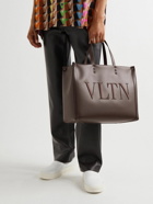 Valentino - Valentino Garavani Studded Logo-Embroidered Leather-Trimmed Tote