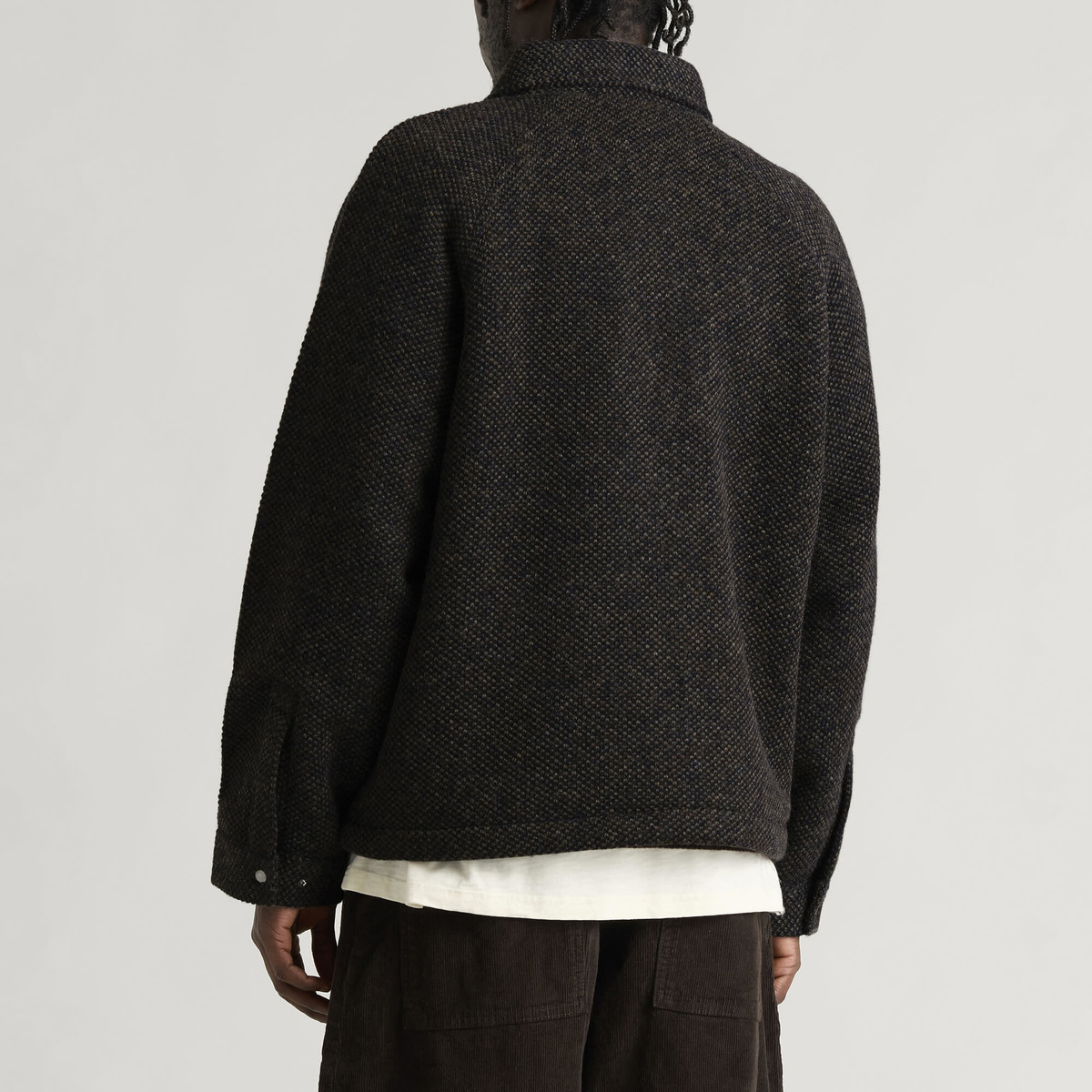 Folk Men's Cropped Winter Coat in Navy Brown Texture