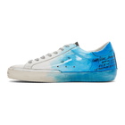 Golden Goose White and Blue Spray Superstar Sneakers