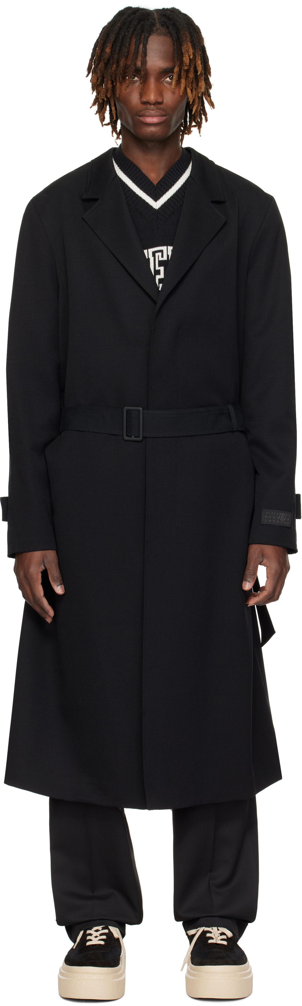 MM6 Maison Margiela Black Wool & Cotton Gabardine Trench Coat MM6