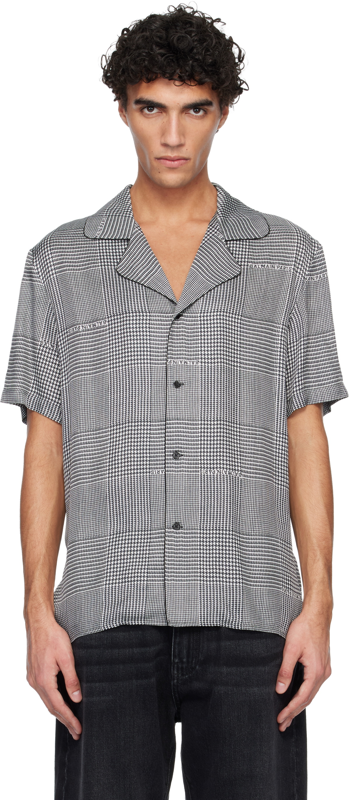 Balmain Black & White Pyjama Printed Prince of Wales Shirt
