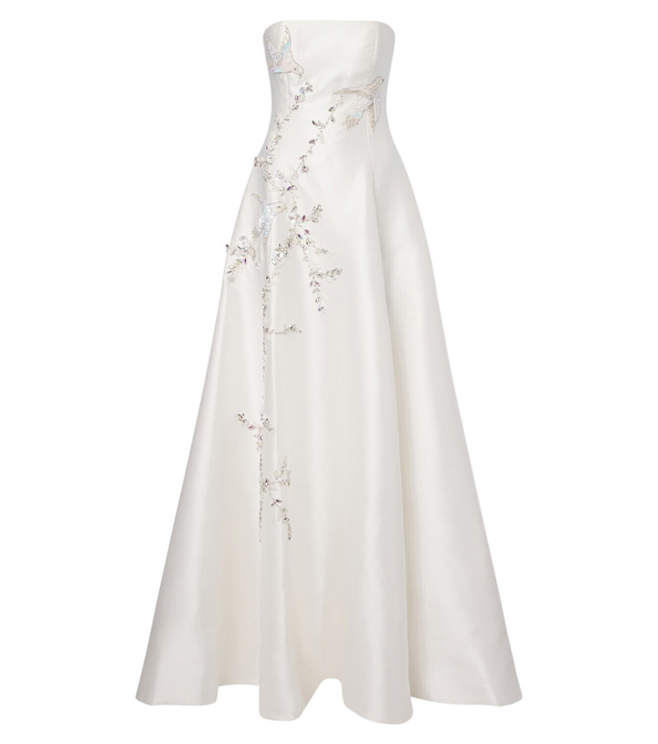 Photo: Costarellos Bridal embellished strapless bustier gown