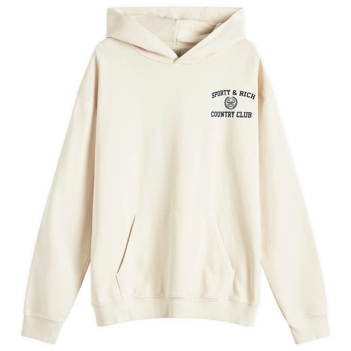 Photo: Sporty & Rich Men's Varsity Crest Hoodie in Cream/Navy