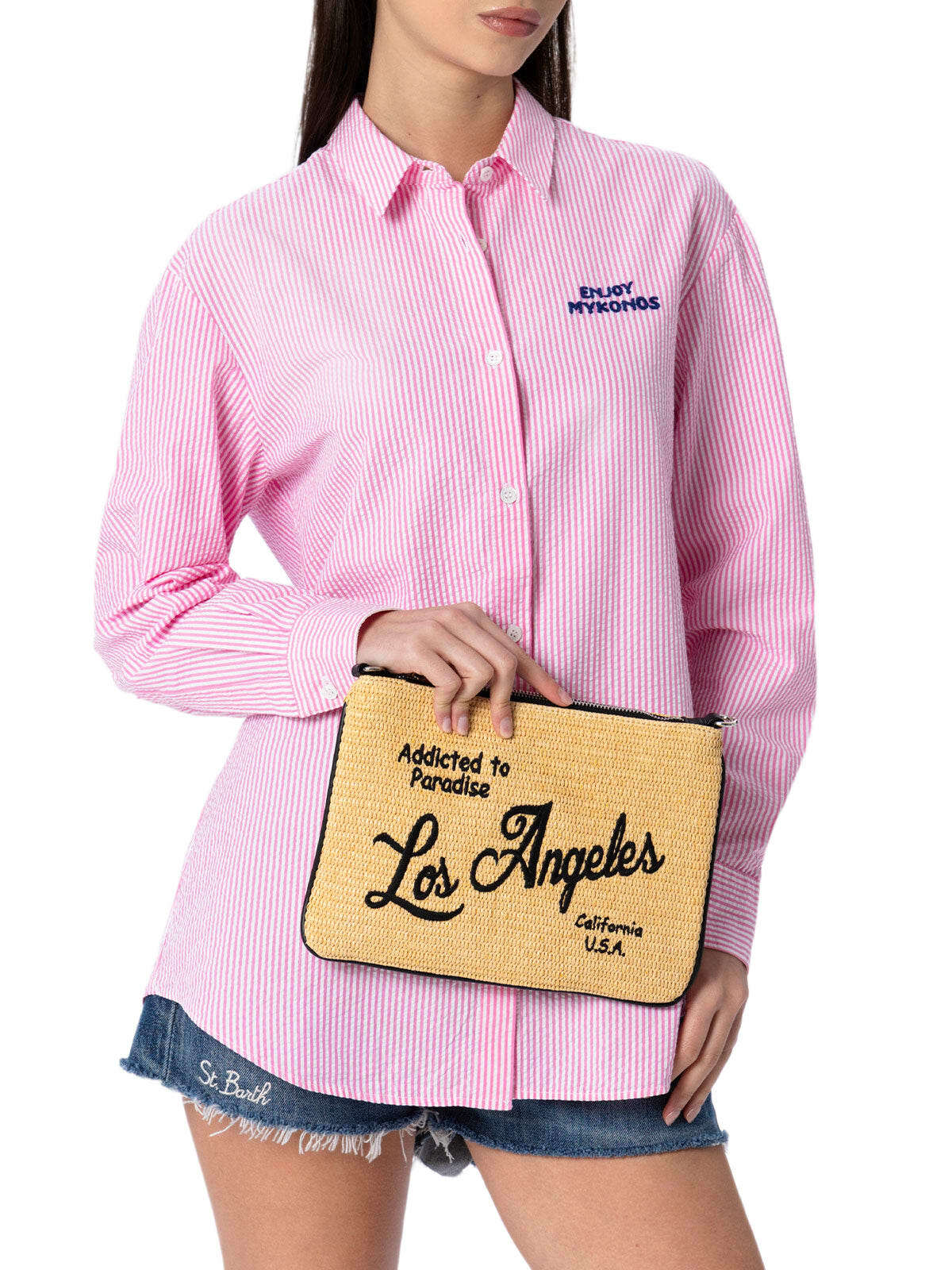 MC2 Saint Barth Parisienne Straw Pochette With Los Angeles Embroidery