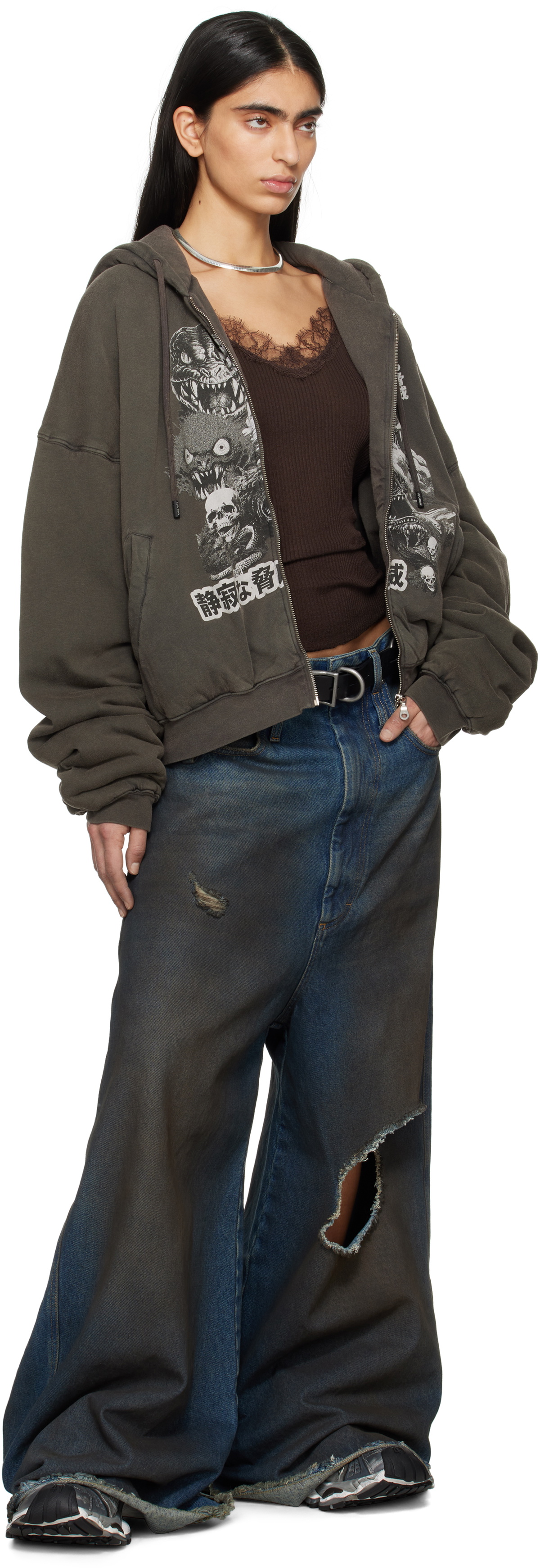 LU'U DAN Gray Wadded Hoodie