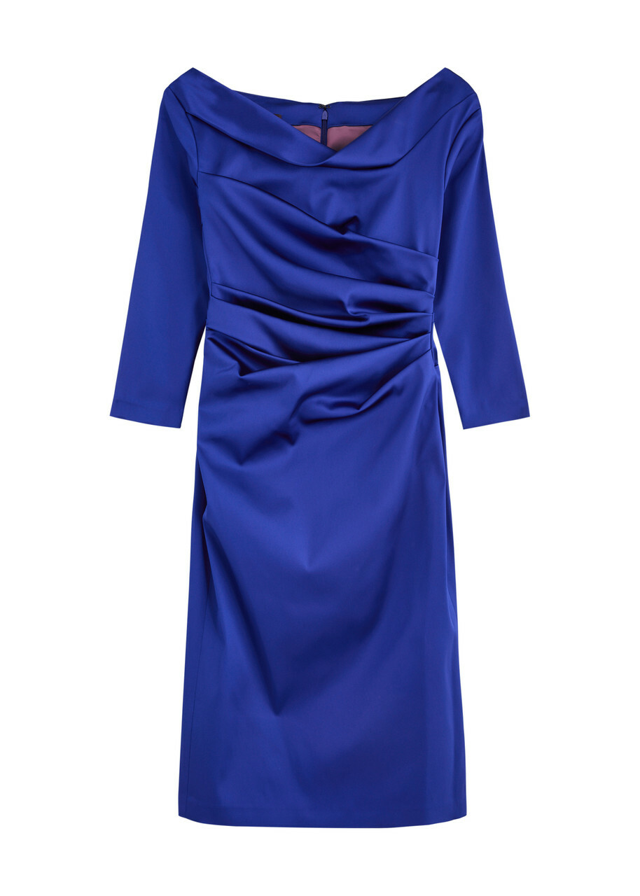 Talbot Runhof Gathered Satin Dress Blue