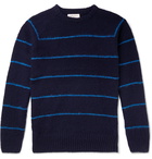 YMC - Striped Brushed-Wool Sweater - Blue