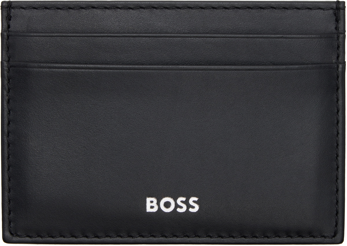 BOSS Black Buffed Leather Card Holder