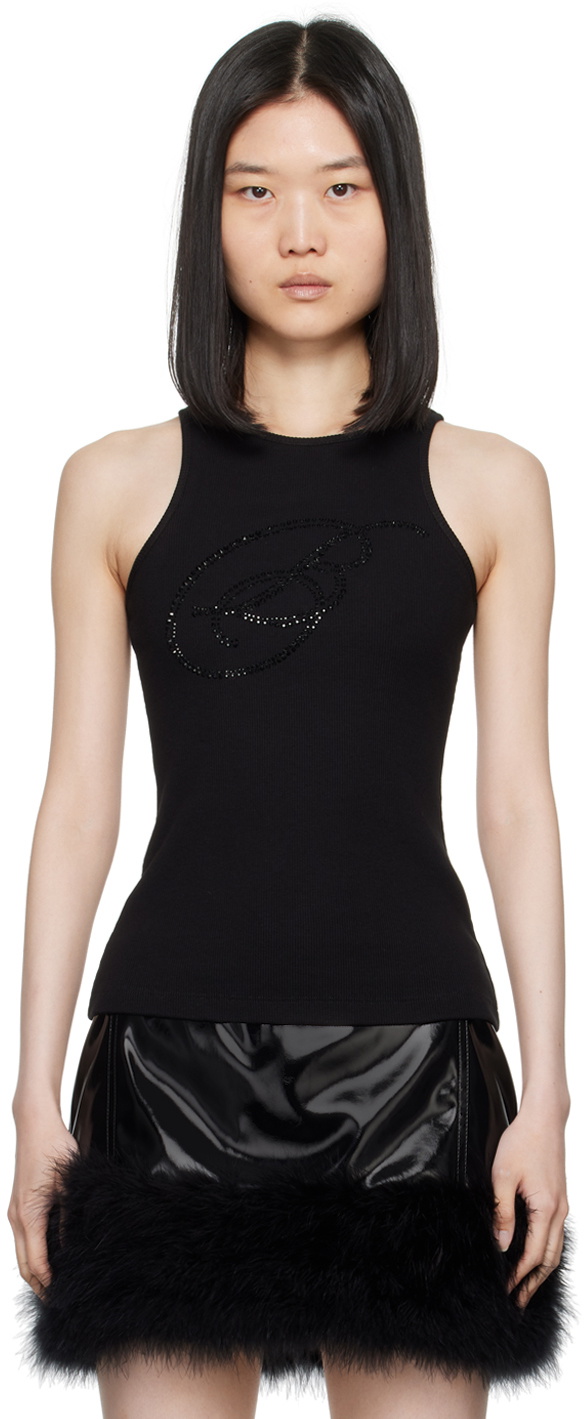 Blumarine Black Crystal-Cut Logo Tank Top