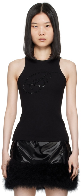 Photo: Blumarine Black Crystal-Cut Logo Tank Top