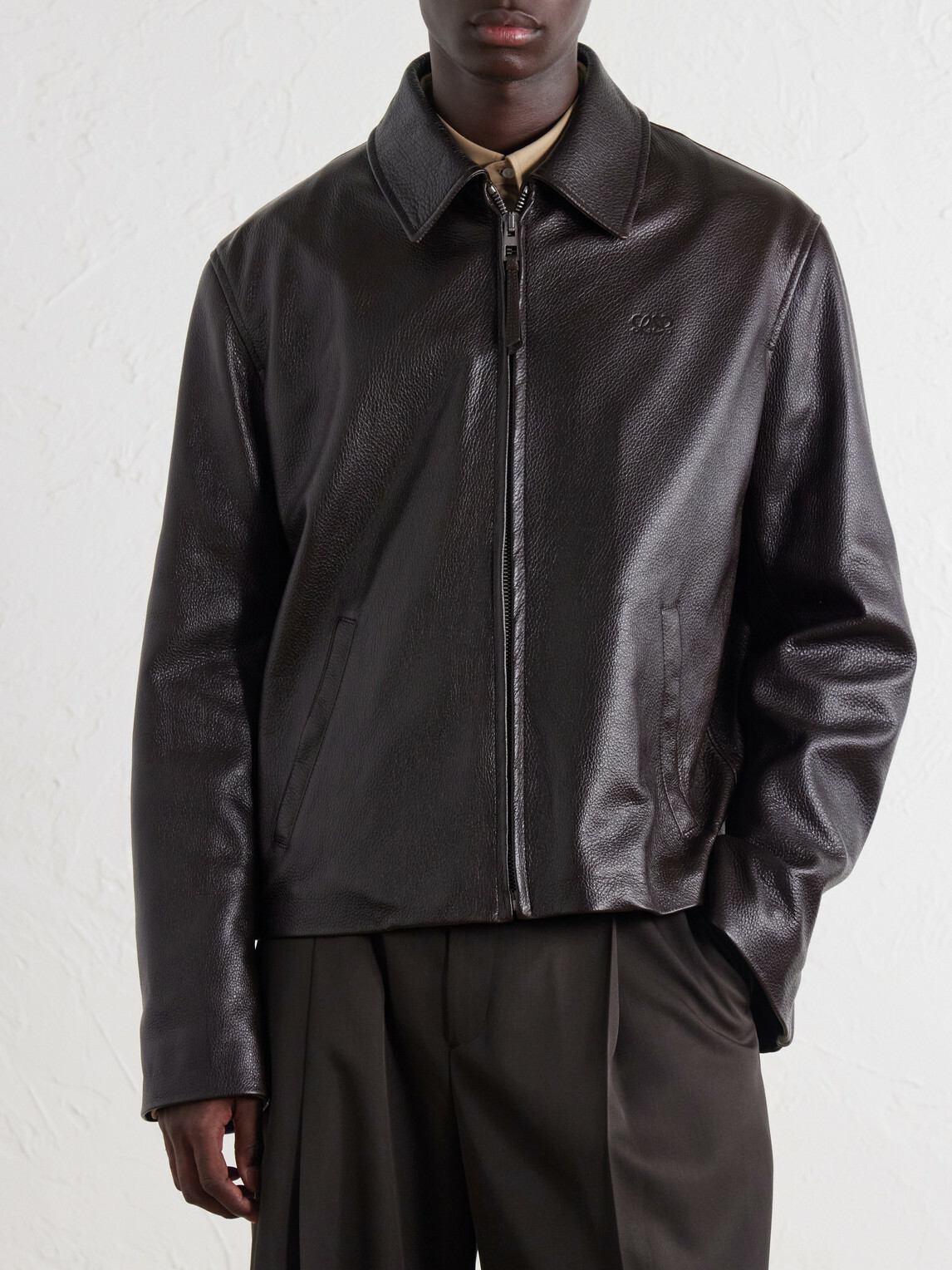 LOEWE - Full-Grained Leather Jacket - Brown