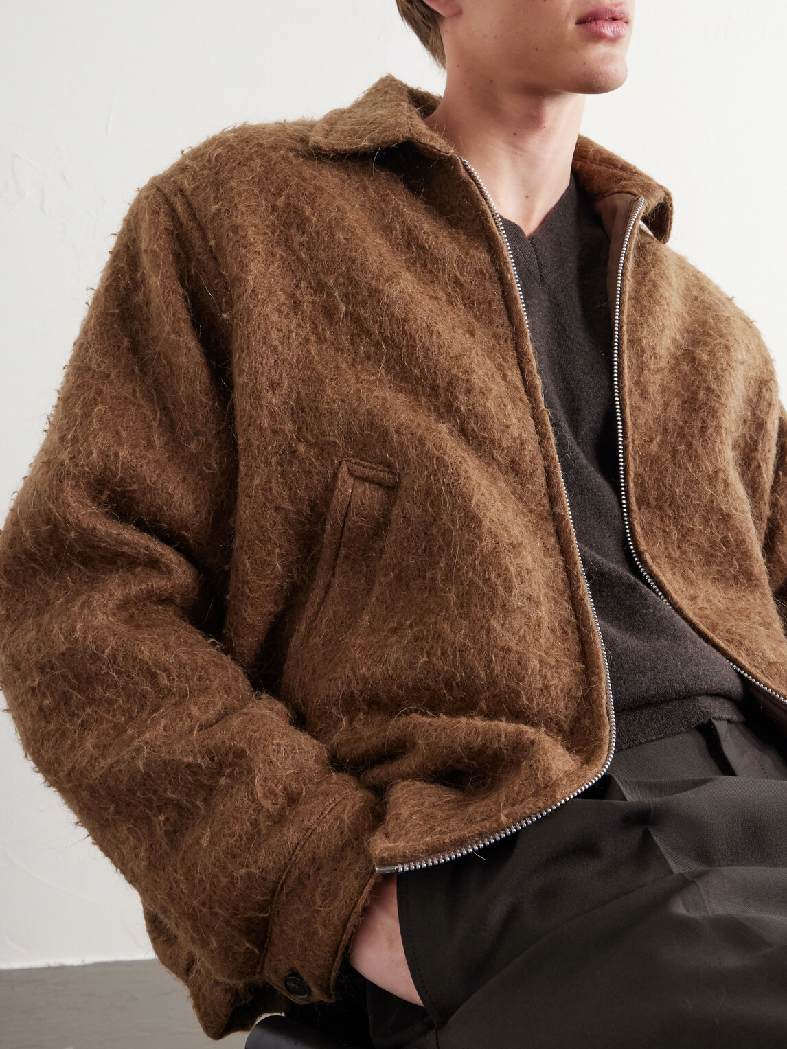 Kaptain Sunshine - Brushed Wool-Blend Woven Blouson Jacket - Brown