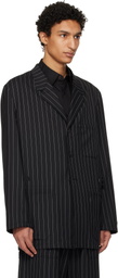 Y-3 Black Pinstripe Refined Wool Chore Blazer